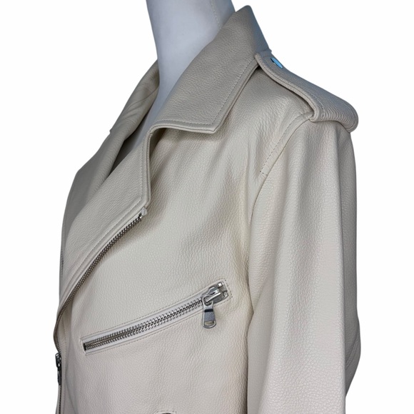 Women's Cream Leather Jacket Size 4 - Picture 4 of 11